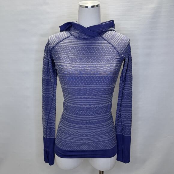 Lululemon Rest Less Hoodie Size 2 Blue Textured Long Sleeve Running Thumbholes - Picture 4 of 12